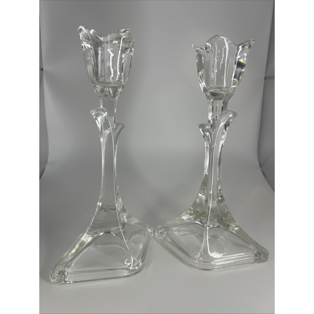 Toscany Classics LTD Tulip Candlesticks 8" Pair 24% Lead Crystal USA